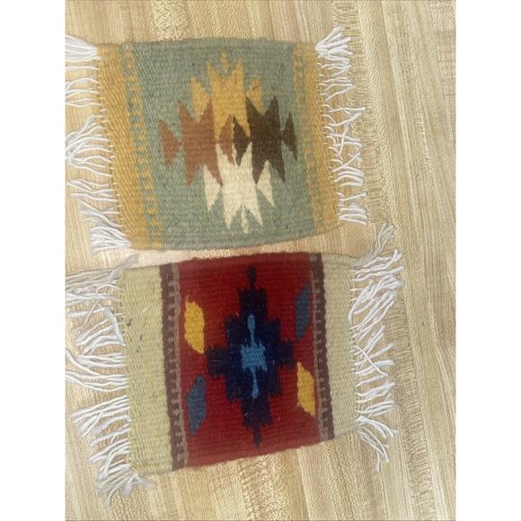 Set Of 4 Vintage NATIVE AMERICAN Handcrafted WOOL Woven COASTERS Southwestern - Picture 6 of 7